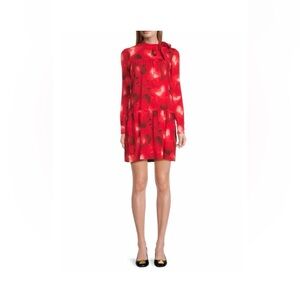 VALENTINO Printed Silk Tie-Neck Minidress